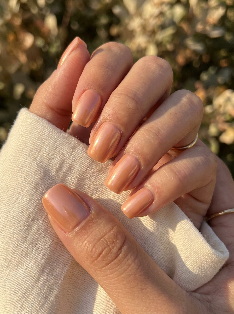 Peach Chrome Square Nails